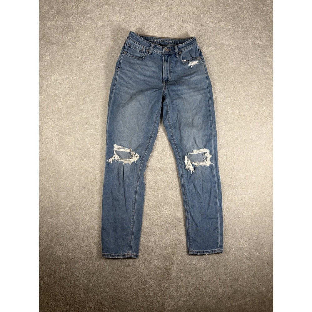 American Eagle Outfitters Mom Jeans Light Wash Distressed Ripped Size 2